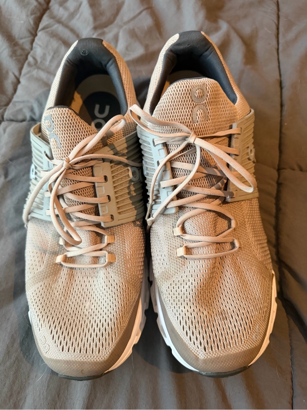 On Running Men's Taupe Mesh Athletic Lace-Up Sneakers